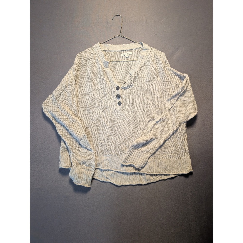 American Eagle Henley Sweater XL Light Blue Textured Knit Long Sleeve Button Up